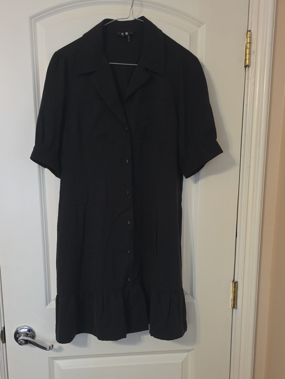 PAIGE Mayslie for Anthropologie Black Smocked Ruffle Hem Flowy Utility Dress M